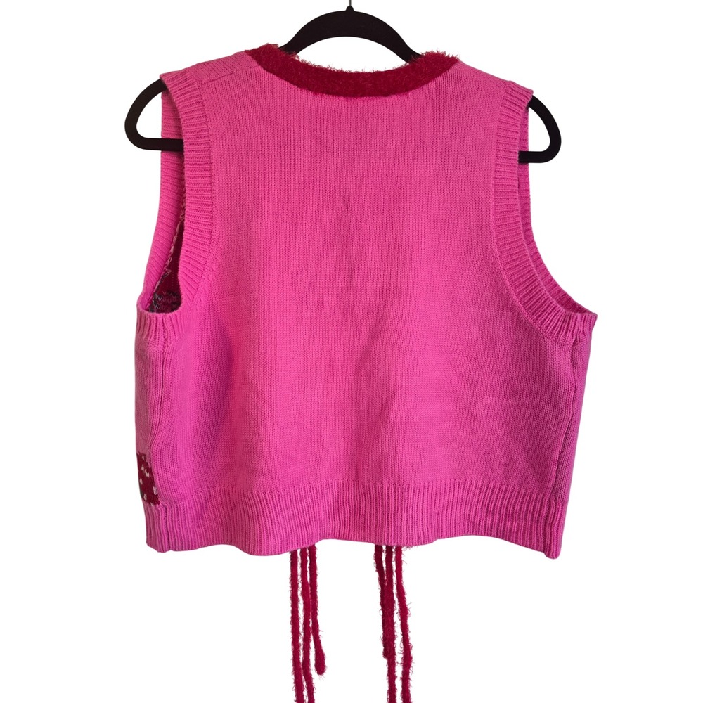 NWOT Strawberry Shortcake Pink Knit Sweater Vest Embroidered Heart Sequin Med - Picture 10 of 14
